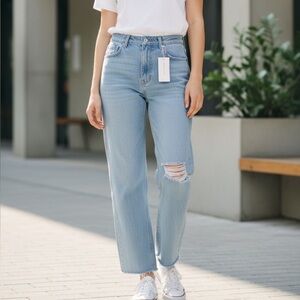 NWT Charcoal Distressed High Rise Straight Leg Denum Jeans